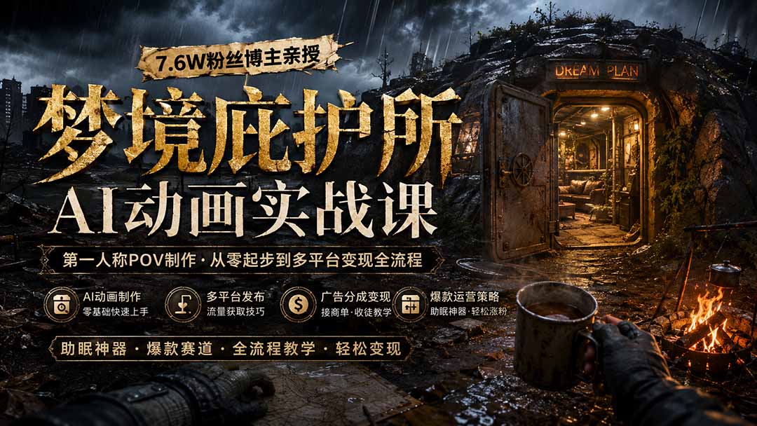 梦境庇护所AI动画实战课：7.6W粉丝博主亲授第一人称POV制作，从零起步到多平台发布变现全流程-大象聊项目