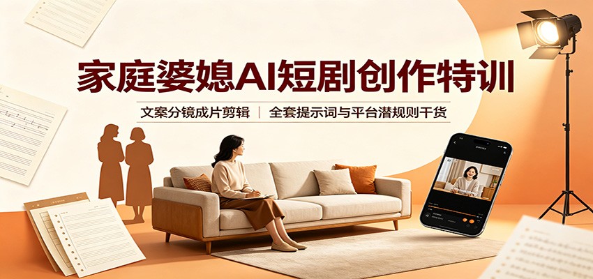 家庭婆媳AI短剧创作特训：文案分镜成片剪辑，全套提示词与平台潜规则干货-大象聊项目