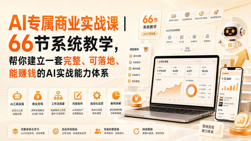 AI专属商业实战课｜66节系统教学，帮你建立一套完整、可落地、能賺钱的AI实战能力体系-大象聊项目