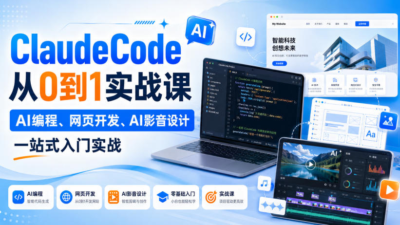 ClaudeCode从0到1实战课，AI编程、网页开发、AI影音设计一站式入门实战-大象聊项目