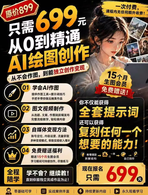 抖音10W粉丝博主的AI绘图教学，从0到精通AI绘图创作，从不会作图到能独立创作变现-大象聊项目
