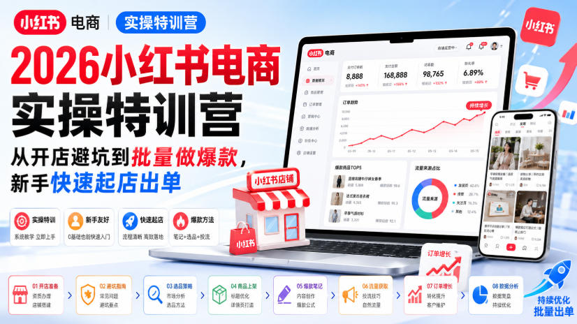 2026小红书电商实操特训营，从开店避坑到批量做爆款，新手快速起店出单-大象聊项目