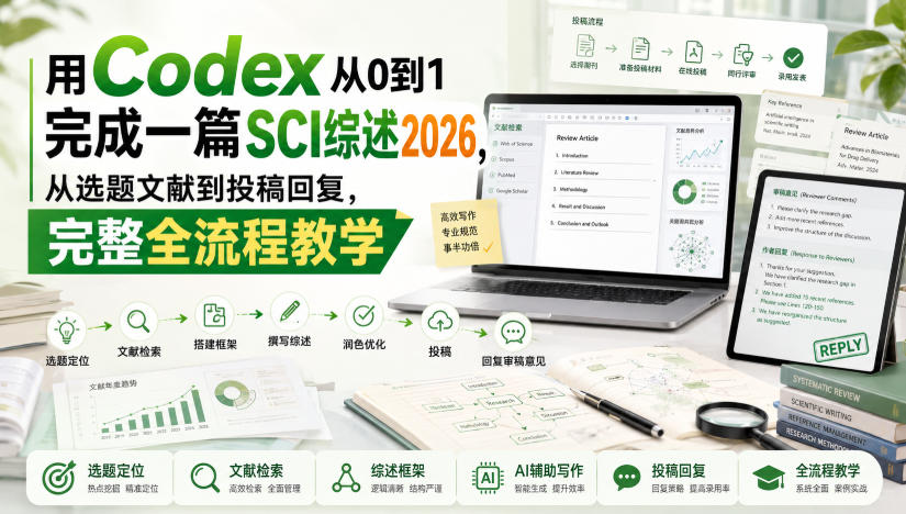 用Codex从0到1完成一篇SCI综述2026，从选题文献到投稿回复，完整全流程教学-大象聊项目