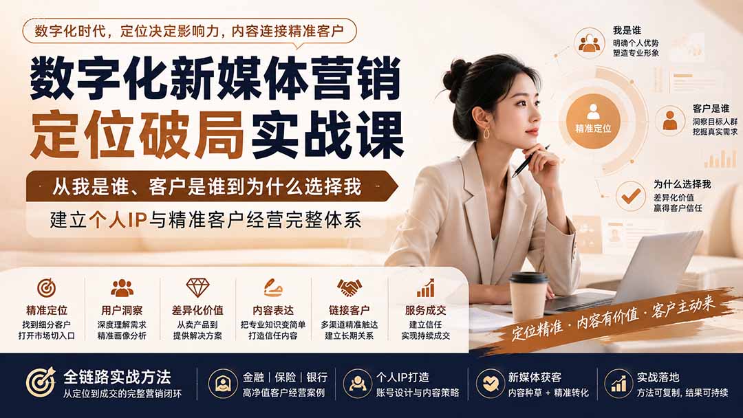 数字化新媒体营销定位破局实战课：从我是谁、客户是谁到为什么选择我，建立个人IP与精准客户经营完整体系-大象聊项目