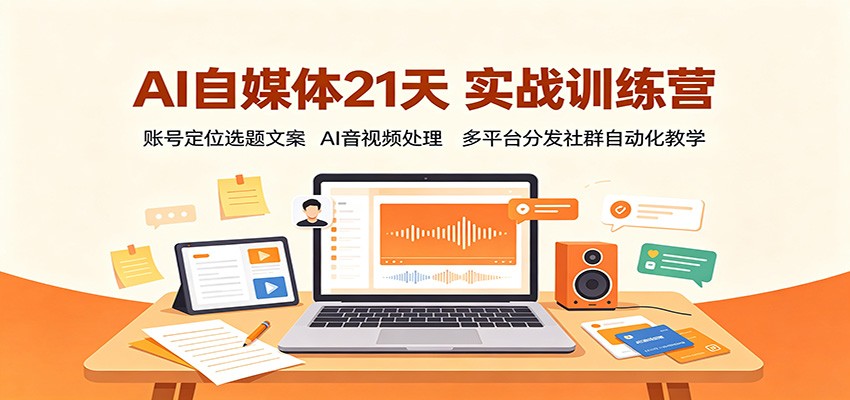 AI自媒体21天实战训练营：账号定位选题文案，AI音视频处理，多平台分发社群自动化教学-大象聊项目