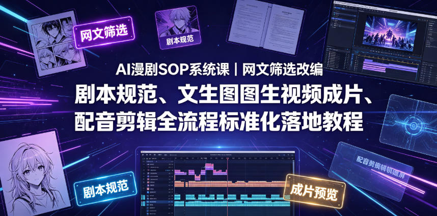 AI漫剧SOP系统课｜网文筛选改编、剧本规范、文生图图生视频成片、配音剪辑全流程标准化落地教程(更新0826)-大象聊项目