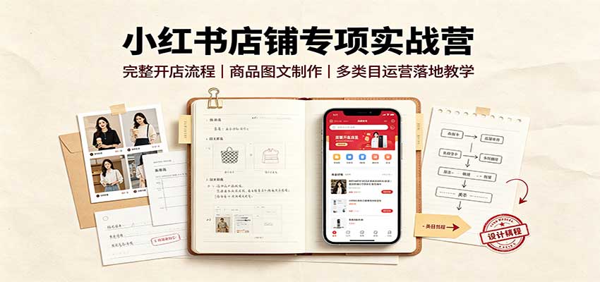 小红书店铺专项实战营：完整开店流程，商品图文制作，多类目运营落地教学-大象聊项目