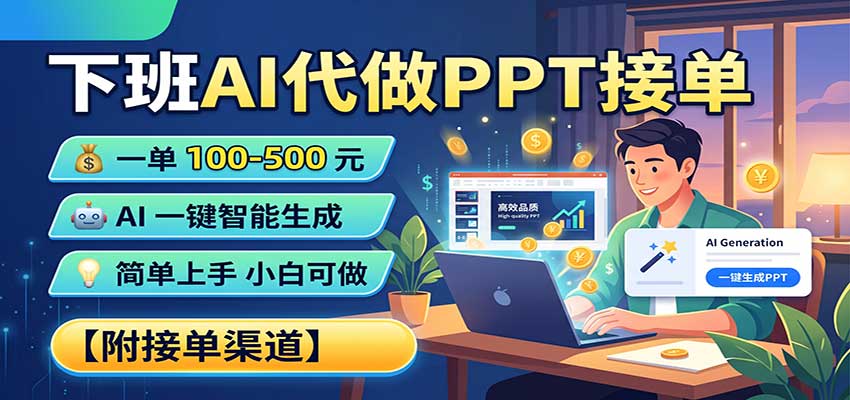 下班AI代做PPT接单，一单100-500，AI一键生成，小白也能做，附接单渠道-大象聊项目