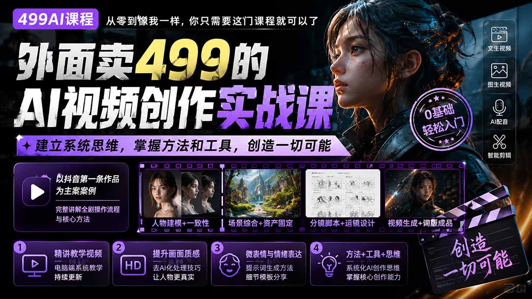 外面卖499的AI视频创作实战课：建立系统思维，掌握方法和工具，创造一切可能。-大象聊项目