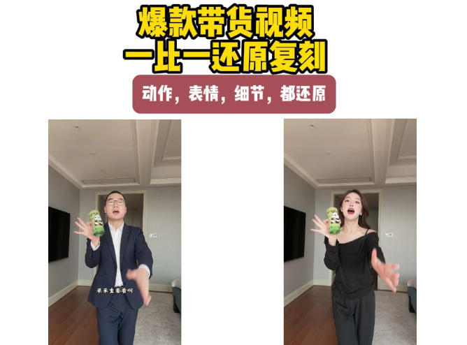 AI带货视频复刻，一比一还原加二创，动作，表情，细节，都还原，新手也能直接套用-大象聊项目