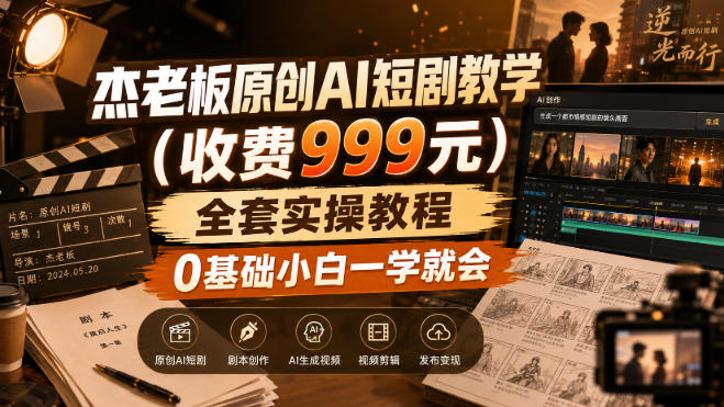 杰老板原创AI短剧教学(收费999元)，全套实操教程，0基础小白一学就会，非搬运技术-大象聊项目