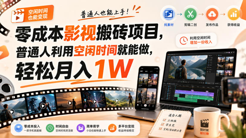 零门槛影视搬砖项目，月入万元，玩法稳定普通人可落地的长期副业！-大象聊项目