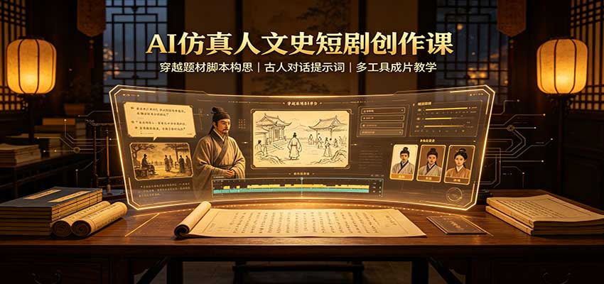 AI仿真人文史短剧创作课：穿越题材脚本构思，古人对话提示词，多工具成片教学-大象聊项目