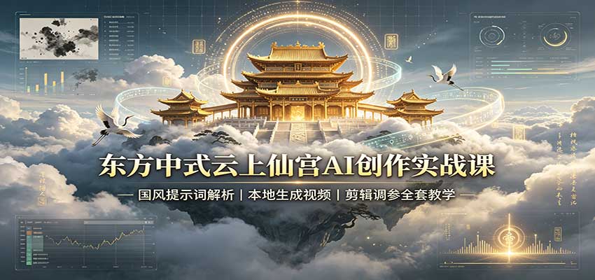 东方中式云上仙宫AI创作实战课：国风提示词解析，本地生成视频，剪辑调参全套教学-大象聊项目