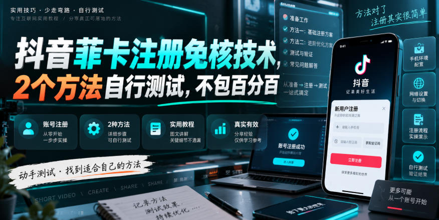 抖音菲卡注册免核技术，2个方法自行测试，不包百分百-大象聊项目
