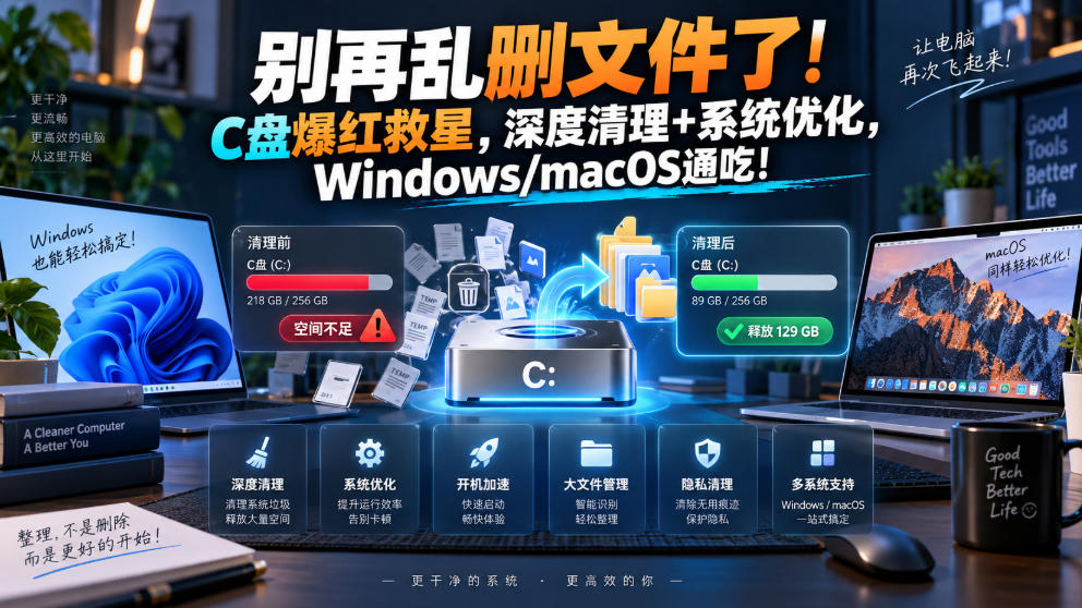 别再乱删文件了！C盘爆红救星，深度清理+系统优化，Windows/macOS通吃！-大象聊项目