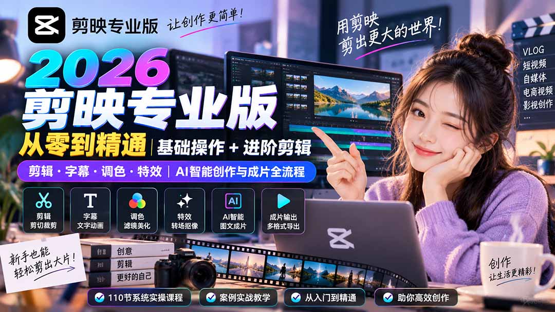 2026剪映专业版从零到精通｜基础操作+进阶剪辑｜剪辑·字幕·调色·特效｜AI智能创作与成片全流程-大象聊项目