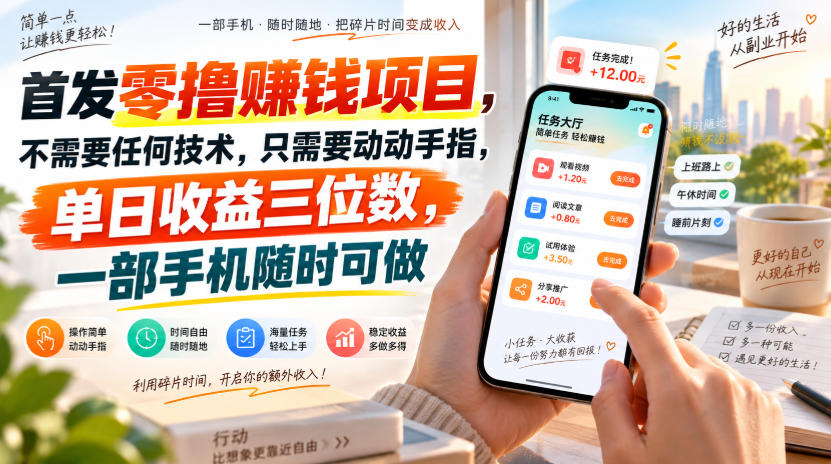 首发零撸賺钱项目，不需要任何技术，只需要动动手指，单日收益三位数，一部手机随时可做【揭秘】-大象聊项目
