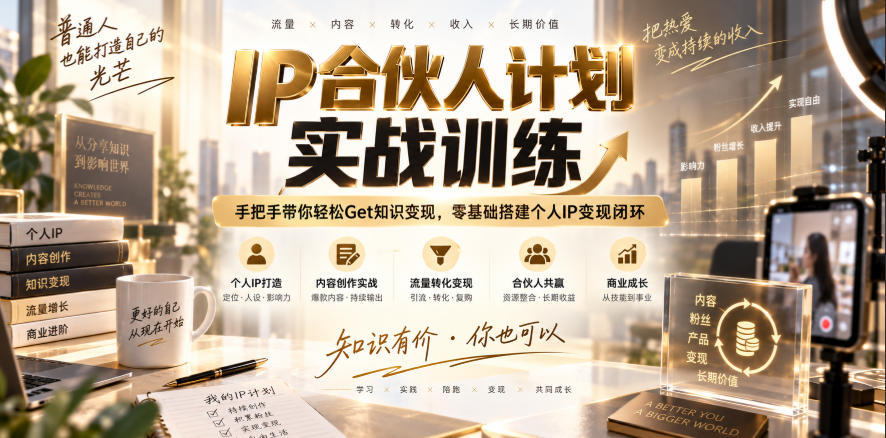 IP合伙人计划实战训练，手把手带你轻松Get知识变现，零基础搭建个人IP变现闭环(更新260908)-大象聊项目