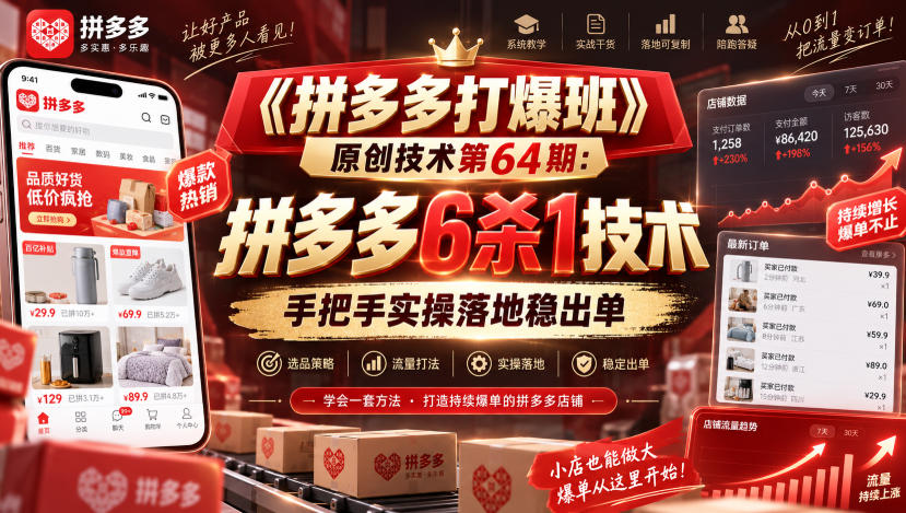 《拼多多打爆班》原创技术第64期：拼多多6杀1技术，手把手实操落地稳出单-大象聊项目