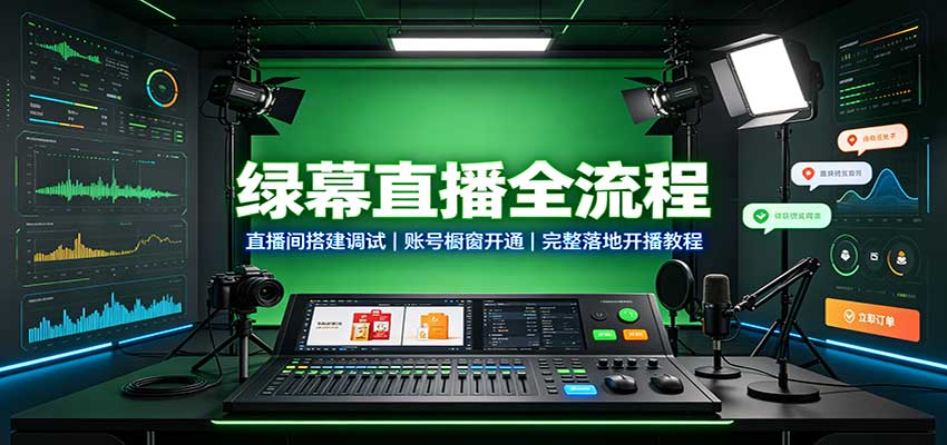 绿幕直播全流程：直播间搭建调试，账号橱窗开通，完整落地开播教程-大象聊项目