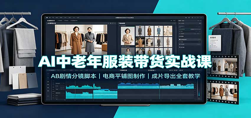 AI中老年服装带货实战课：AB剧情分镜脚本，电商平铺图制作，成片导出全套教学-大象聊项目