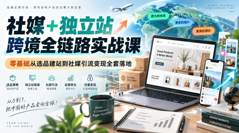 社媒+独立站跨境全链路实战课｜零基础从选品建站到社媒引流变现全套落地-大象聊项目