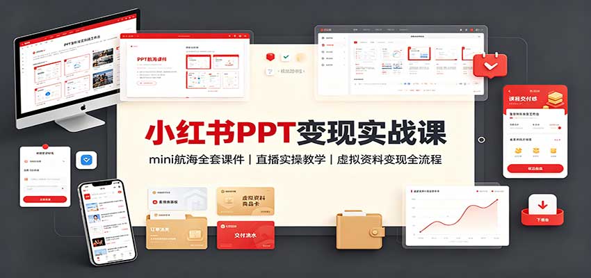 小红书PPT变现实战课：mini航海全套课件+直播实操教学，虚拟资料变现全流程-大象聊项目
