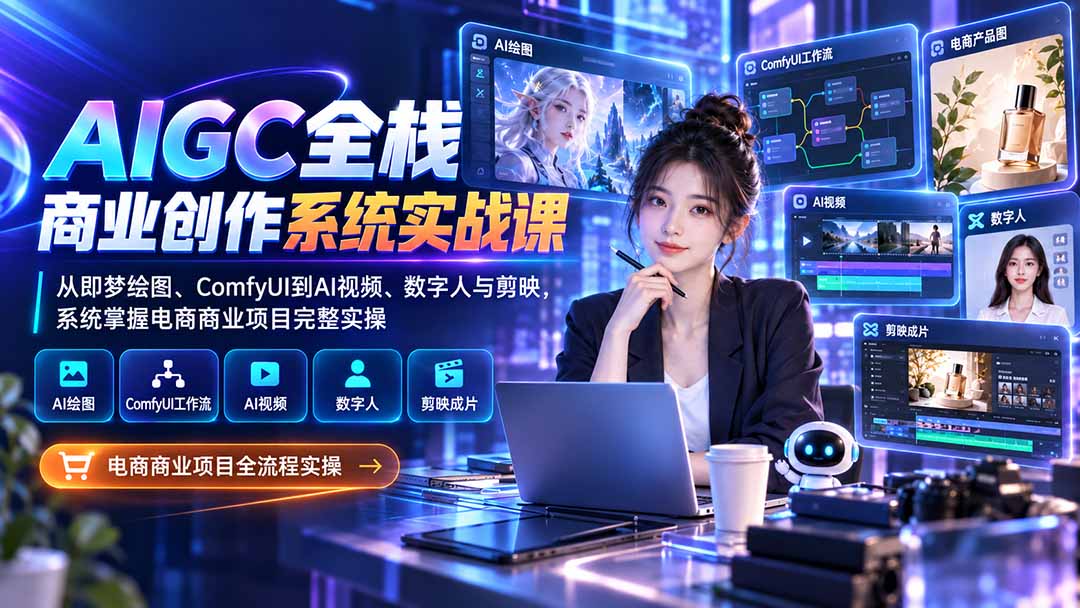 AIGC全栈商业创作系统实战课：从即梦绘图、ComfyUI到AI视频、数字人与剪映，系统掌握电商商业项目完整实操-大象聊项目