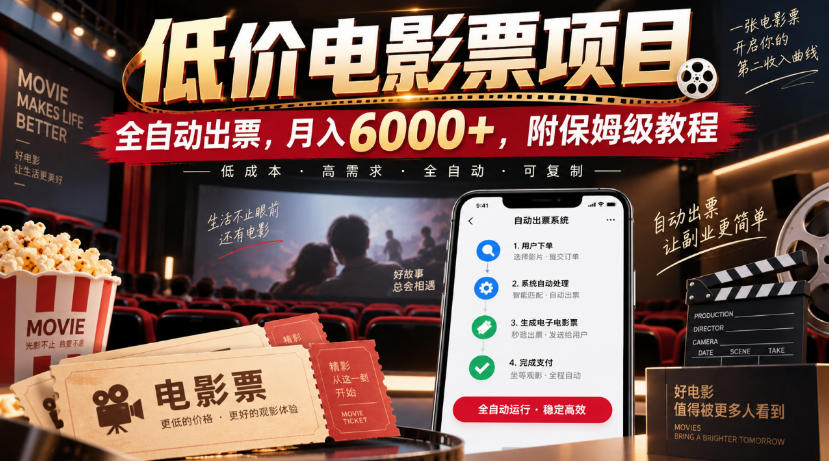 低价电影票项目，全自动出票，月入6000+，附保姆级教程【揭秘】-大象聊项目