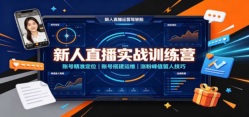 新人直播实战训练营：账号精准定位，账号搭建运维，涨粉峰值留人技巧-大象聊项目