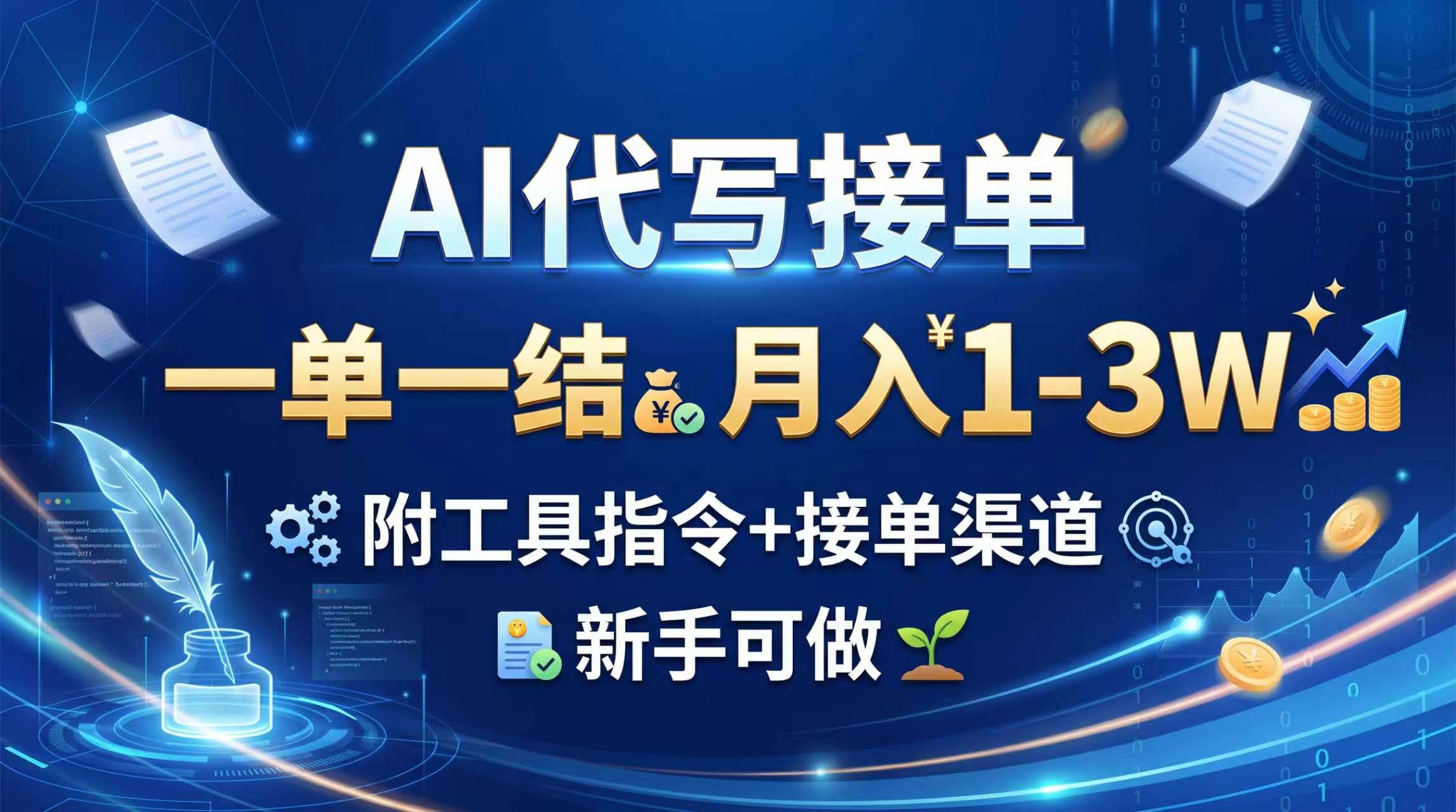 AI代写接单，一单一结，月入1-3W，附工具指令+接单渠道，新手可做-大象聊项目