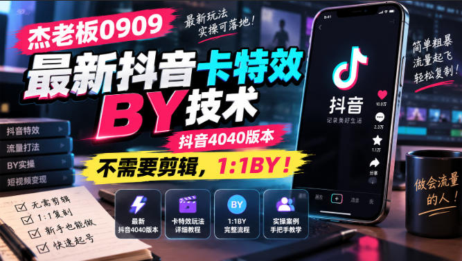 杰老板0909最新抖音卡特效搬运技术，抖音4040版本，不需要剪辑，1:1搬运！-大象聊项目