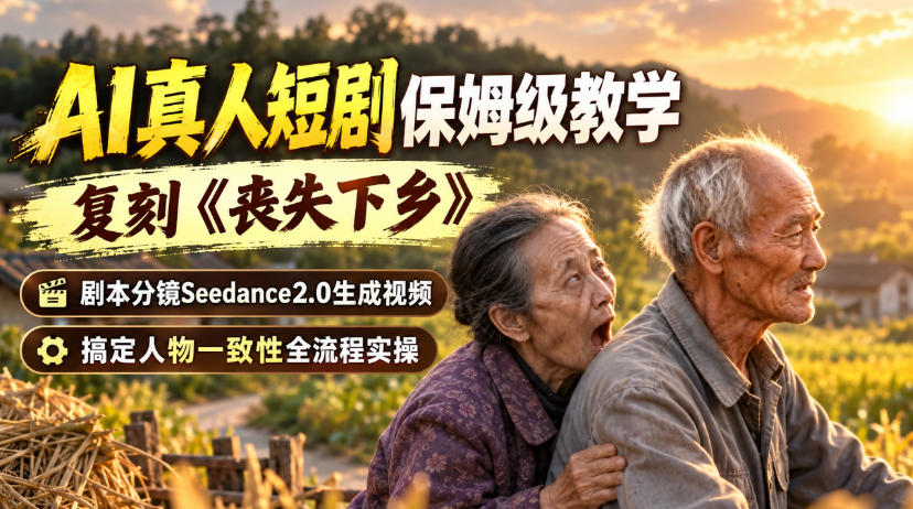 AI真人短剧保姆级教学，复刻《丧失下乡》，剧本分镜Seedance2.0生成视频，搞定人物一致性全流程实操-大象聊项目