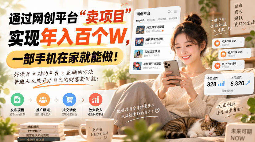 靠卖网创项目变现，一年拿下百万收益！一台手机就能操作！-大象聊项目