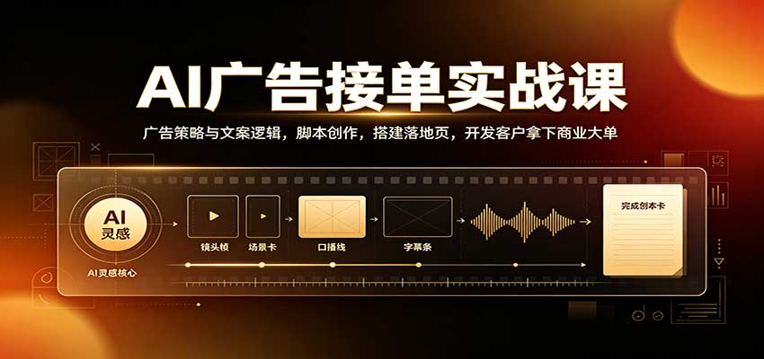 AI广告接单实战：广告策略与文案逻辑，脚本创作，搭建落地页，开发客户拿下商业大单-大象聊项目