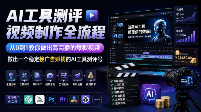 AI工具测评视频制作全流程，从0到1教你做出高完播的爆款视频，做出一个稳定接广告賺钱的AI工具测评号-大象聊项目