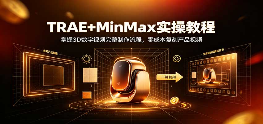 TRAE+MinMax实操教程：3D数字视频完整制作流程，零成本复刻产品视频-大象聊项目