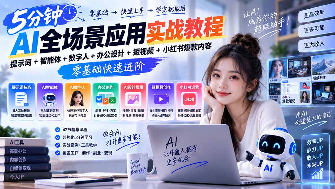AI全场景应用实战教程｜提示词+智能体+数字人+办公设计+短视频+小红书爆款内容，零基础快速进阶-大象聊项目