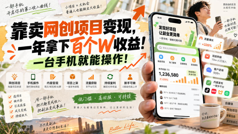 网创小程序虚拟资料变现，一年拿下百万收益，一部手机就可以做，0成本变现副业！-大象聊项目