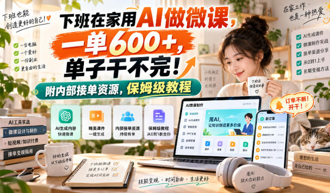 下班在家用AI做微课，一单600+，单子干不完！附内部接单资源，保姆级教程【揭秘】-大象聊项目