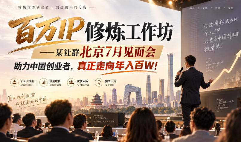 百万IP修炼工作坊——某社群北京7月见面会，助力中国创业者，真正走向年入百W!-大象聊项目