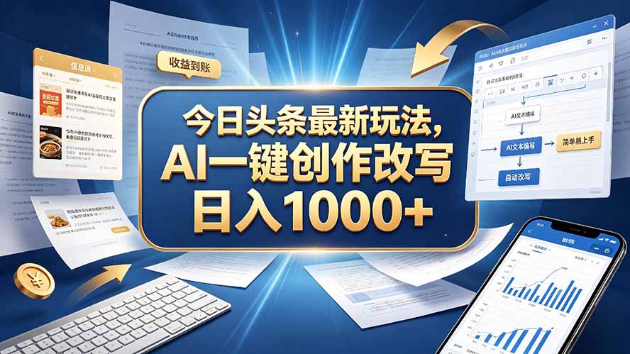 今日头条最新玩法，AI 一键创作改写，简单易上手，轻松日入 1000 +-大象聊项目