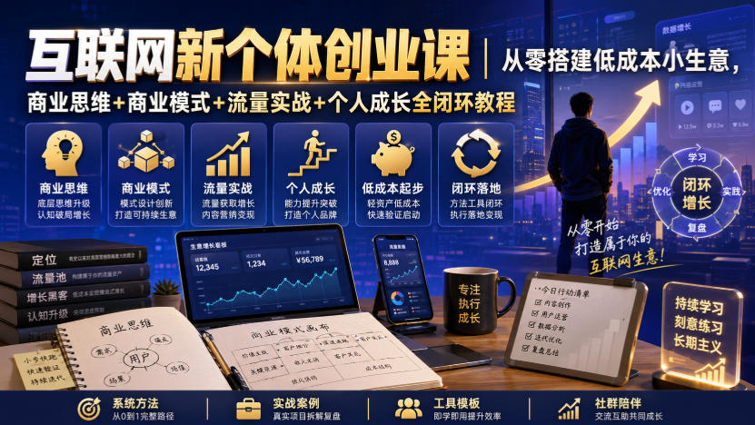 互联网新个体创业课｜从零搭建低成本小生意，商业思维+商业模式+流量实战+个人成长全闭环教程(更新0922)-大象聊项目