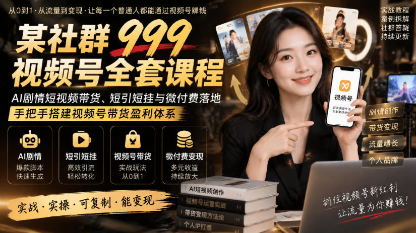 某社群999视频号全套课程，AI剧情短视频带货、短引短挂与微付费落地，手把手搭建视频号带货盈利体系-大象聊项目