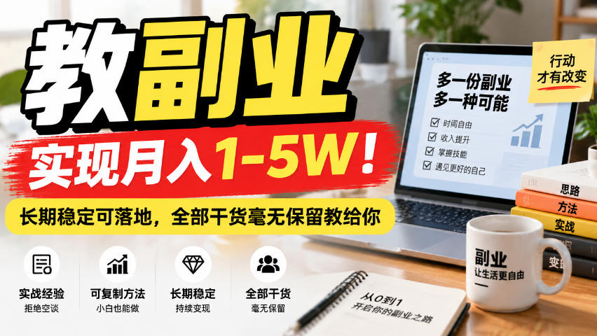 “教副业”实现月入1-5W！长期稳定可落地，全部干货毫无保留教给你【揭秘】-大象聊项目