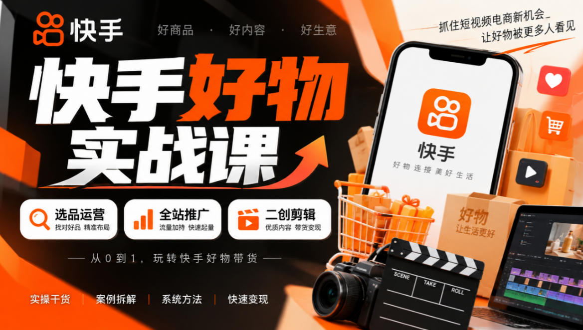 快手好物实战课｜选品运营+全站推广+二创剪辑带货变现-大象聊项目