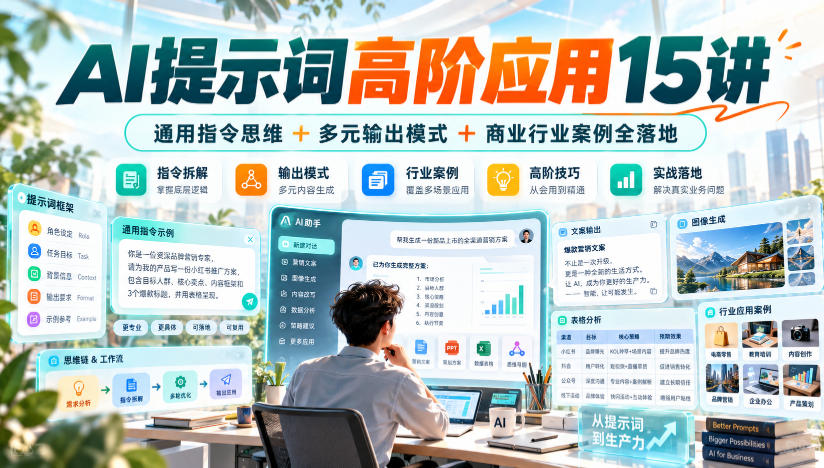 AI提示词高阶应用15讲｜通用指令思维+多元输出模式+商业行业案例全落地-大象聊项目