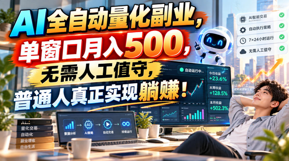 AI全自动量化副业，单窗口月入500，无需人工值守，普通人真正实现躺賺！-大象聊项目