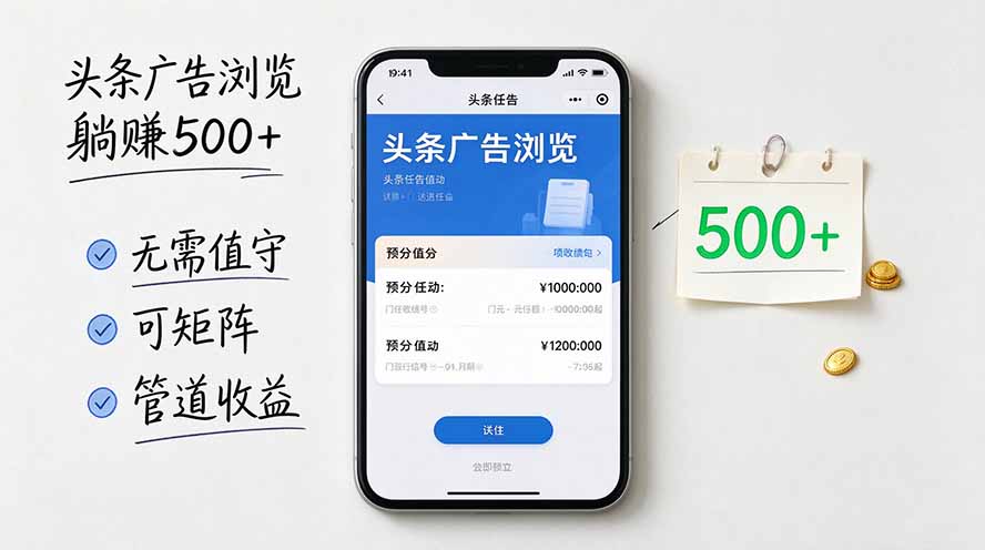 头条广告浏览躺赚500+无需值守，可矩阵并附有管道收益-大象聊项目